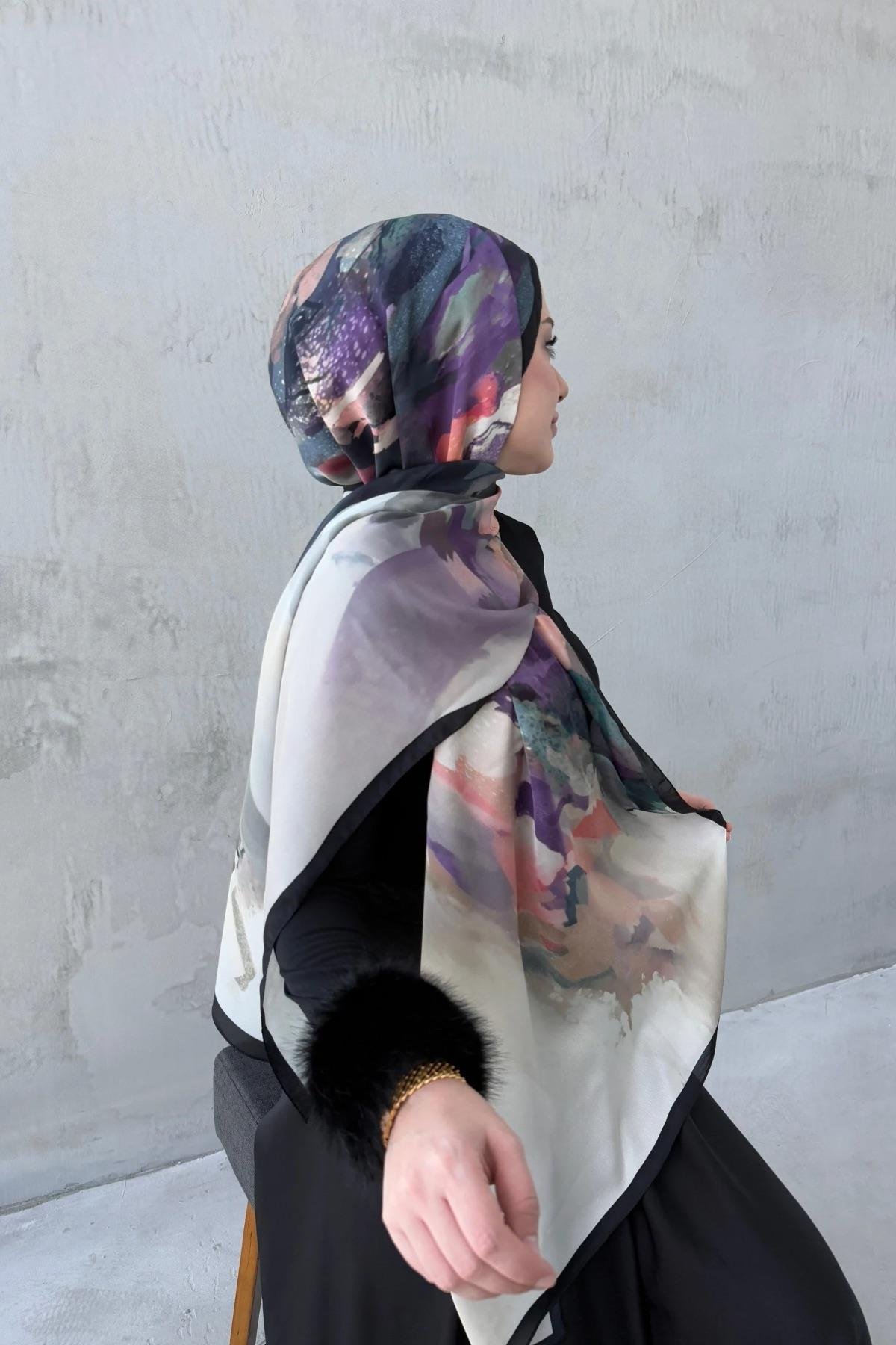 Mor Katre Kumlu İpek Şal 