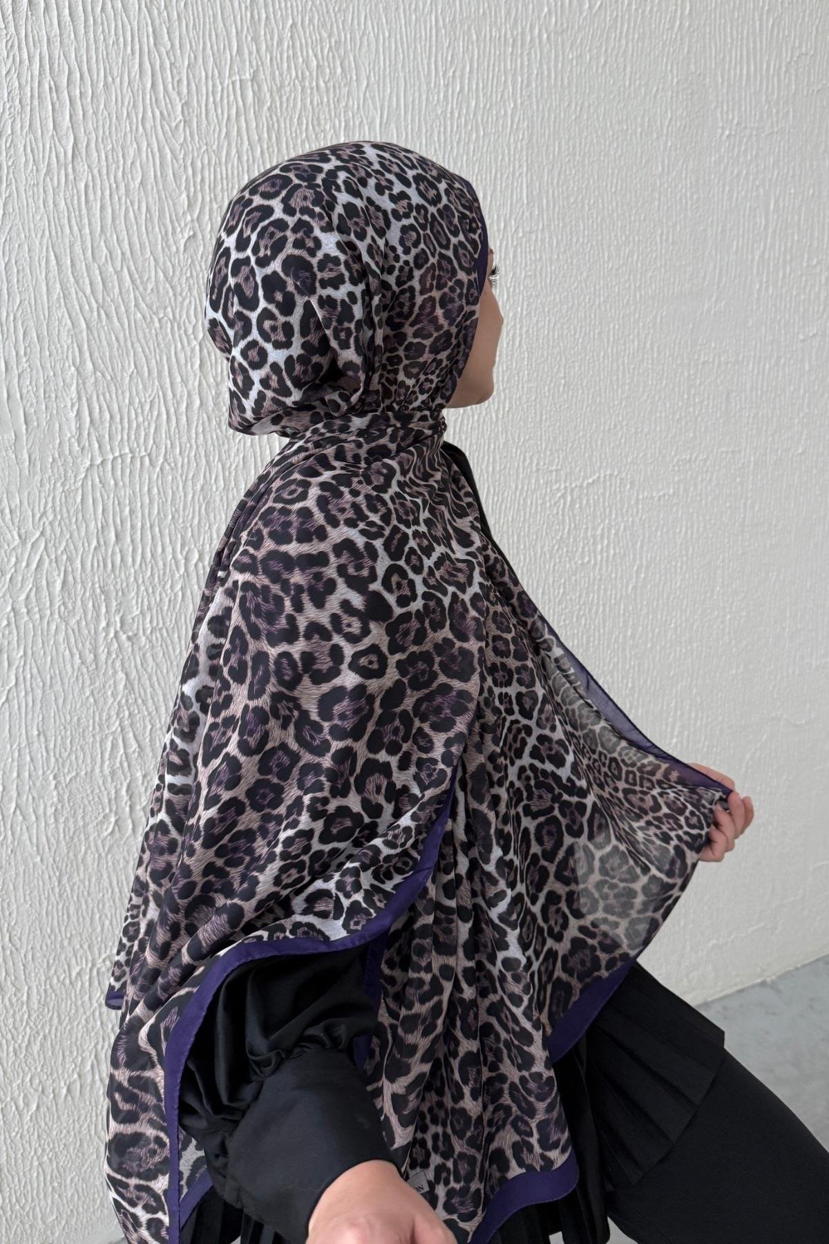 Mor Leopar Modal Şal