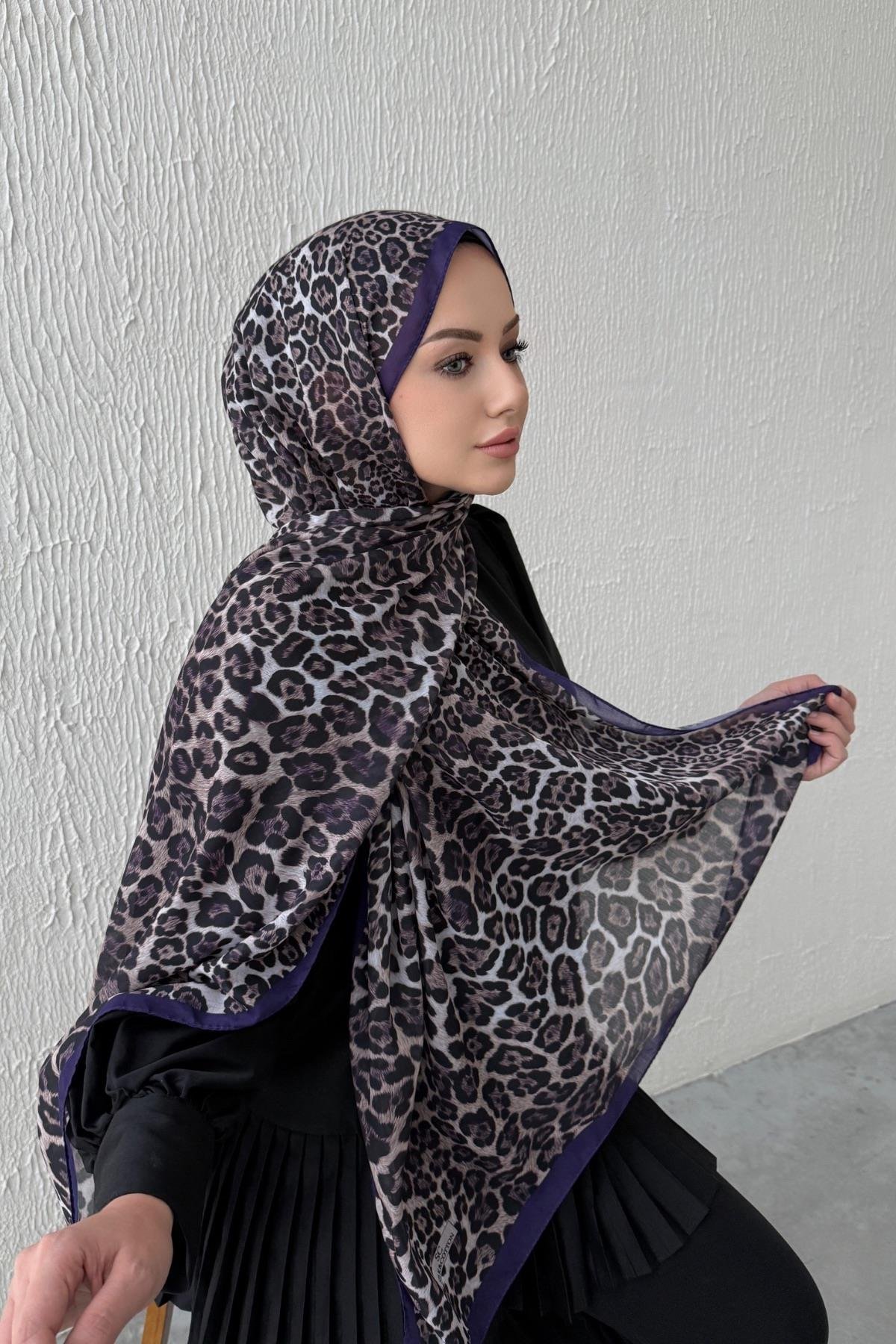 Mor Leopar Modal Şal