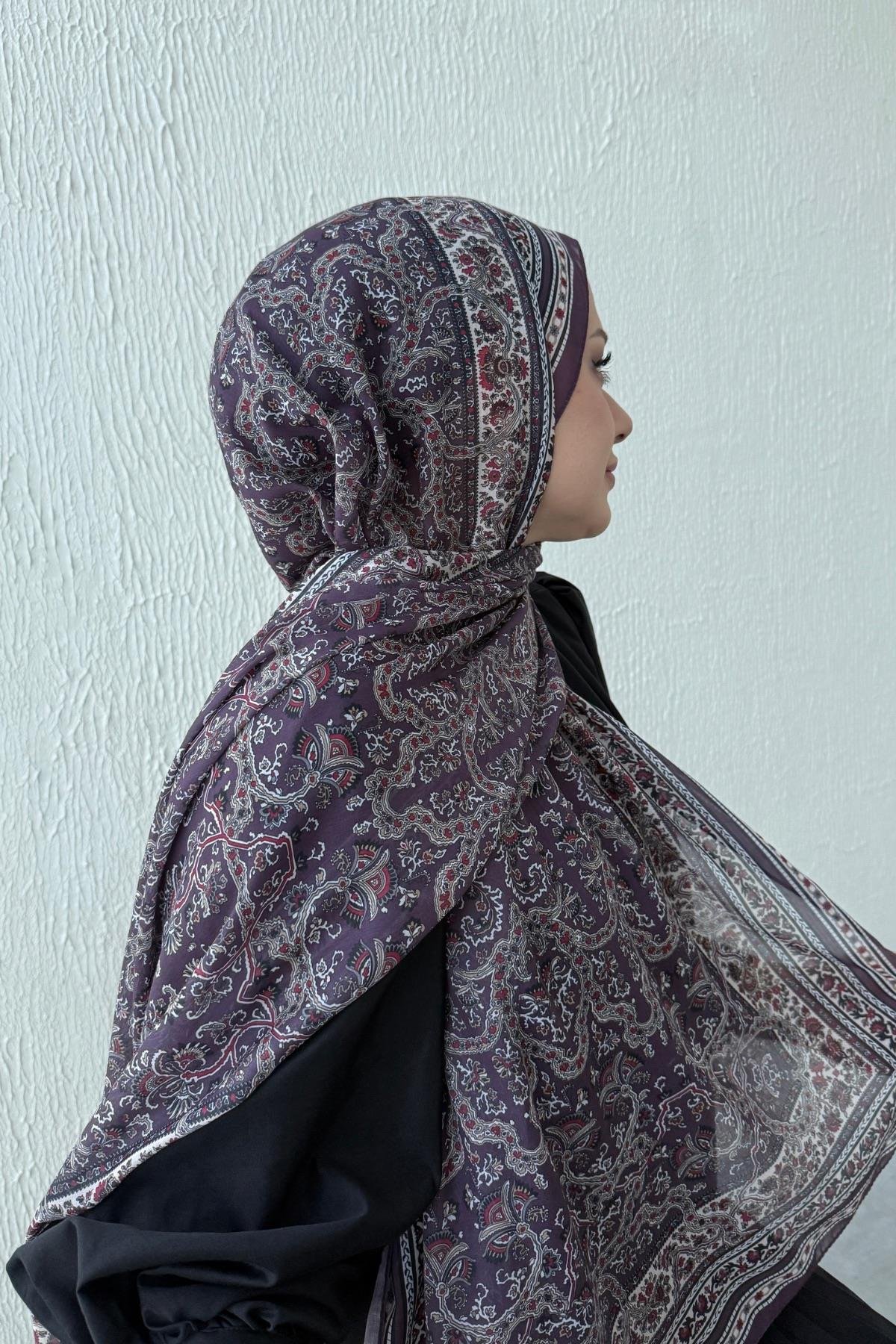 Mürdüm Bohem Modal İpek Şal  