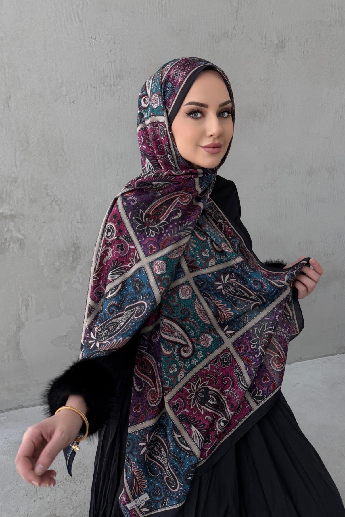 Mürdüm Maveran Bohem Modal İpek Şal