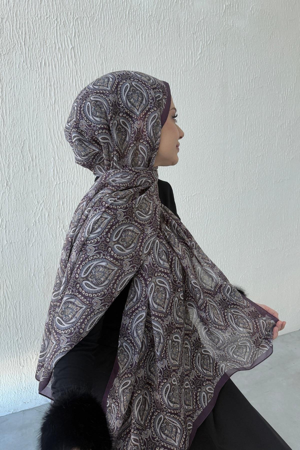 Mürdüm Nazende Bohem Modal İpek Şal