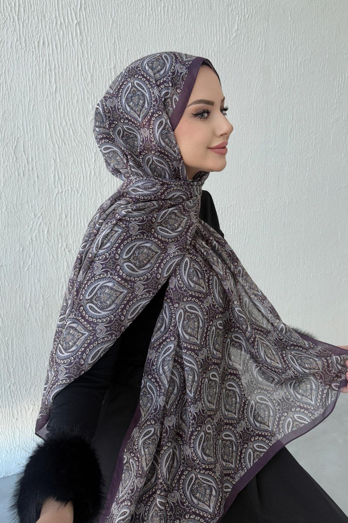 Mürdüm Nazende Bohem Modal İpek Şal