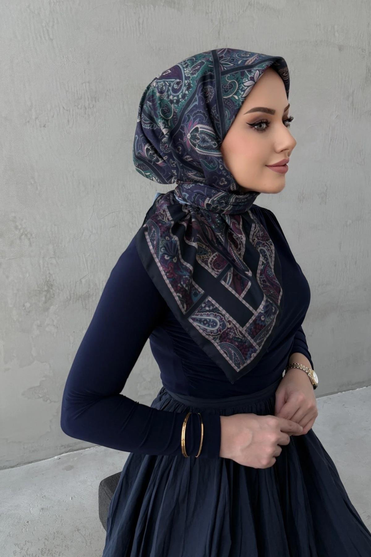 Mürdüm&Lacivert Aydilge Bohem Modal İpek Eşarp