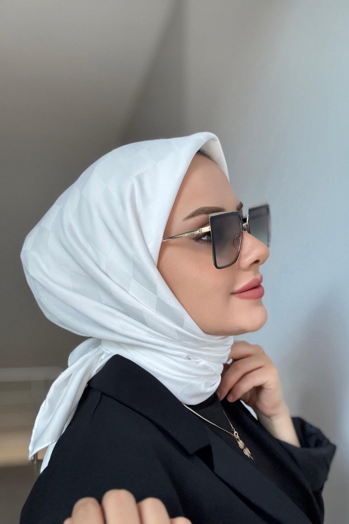 Pamuk Dama Eşarp Beyaz