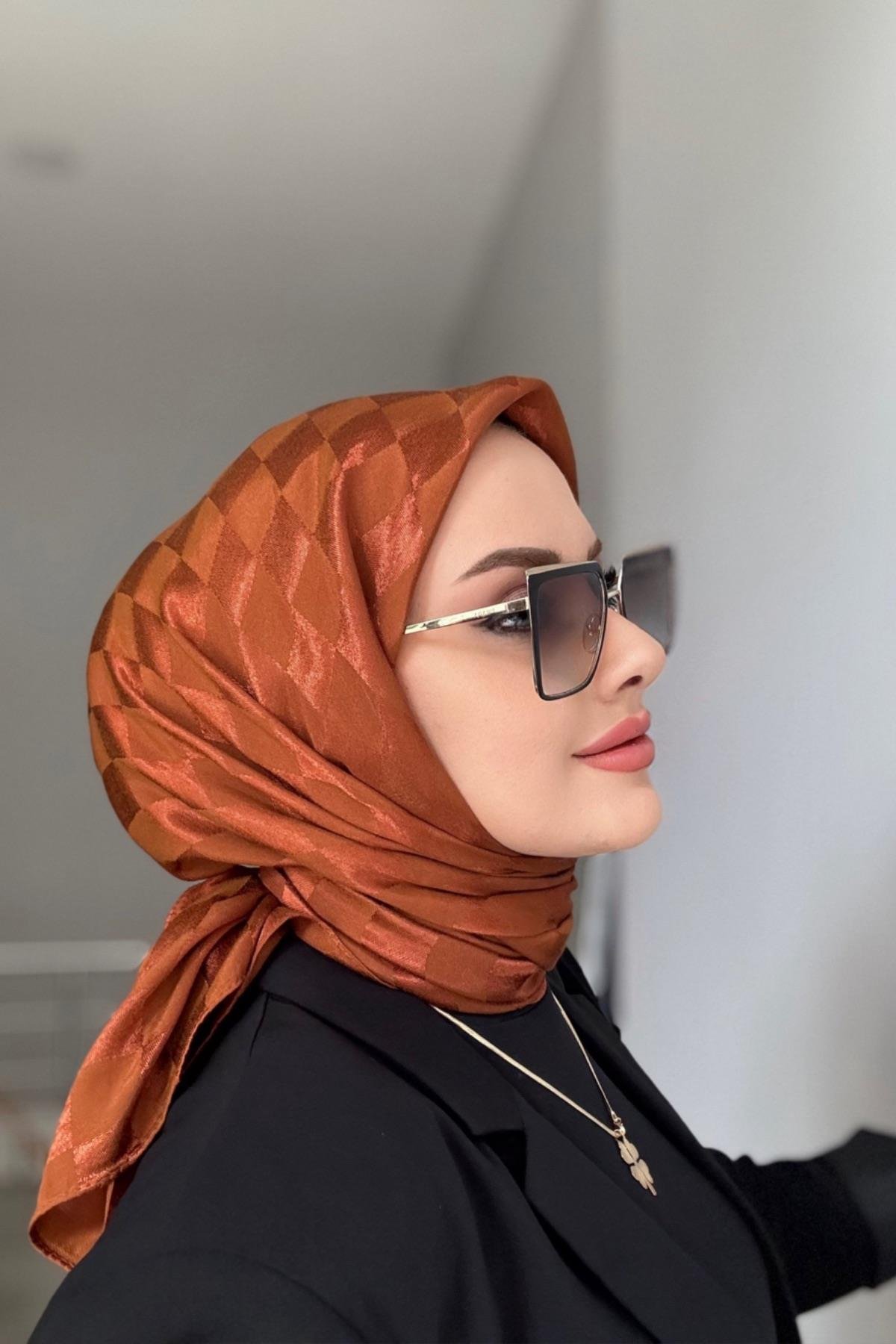 Pamuk Jakar Dama Eşarp Kiremit