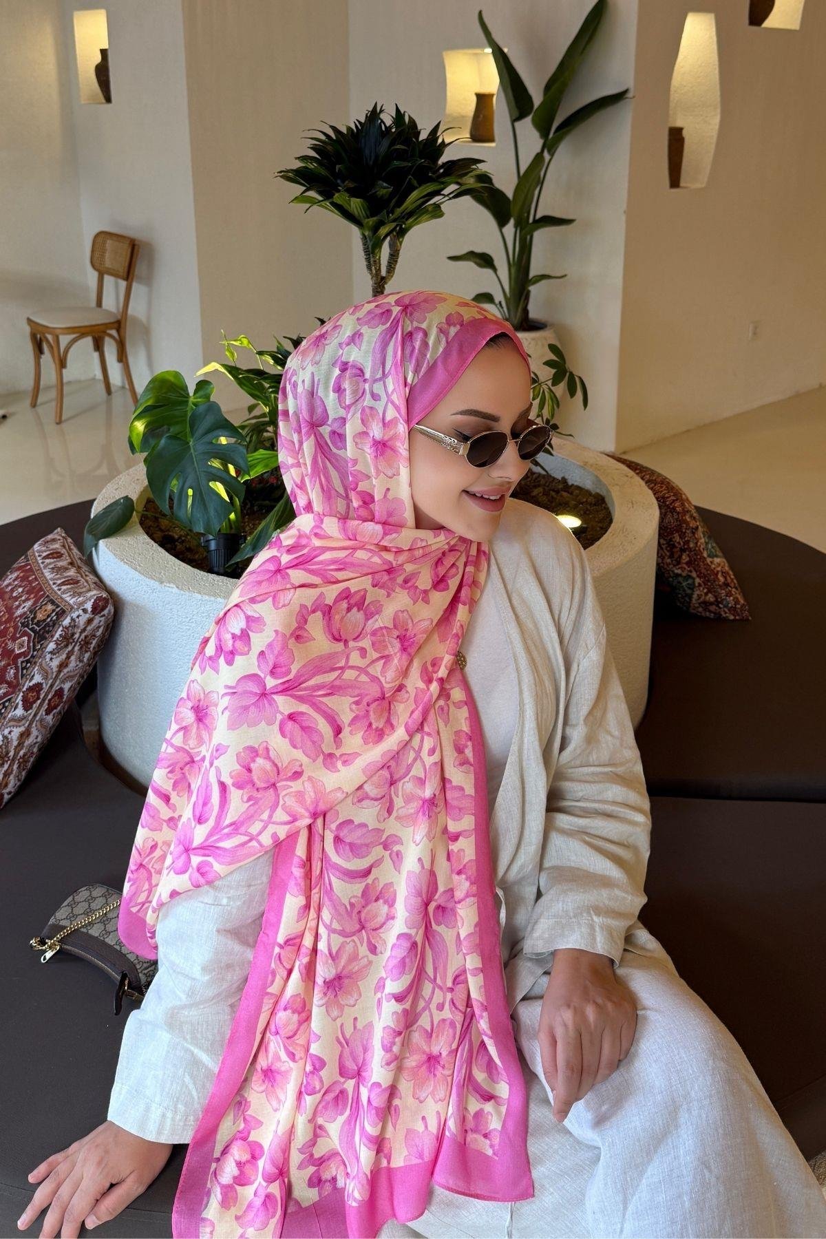 Pembe Nergis Koza %100 Pamuk Şal 