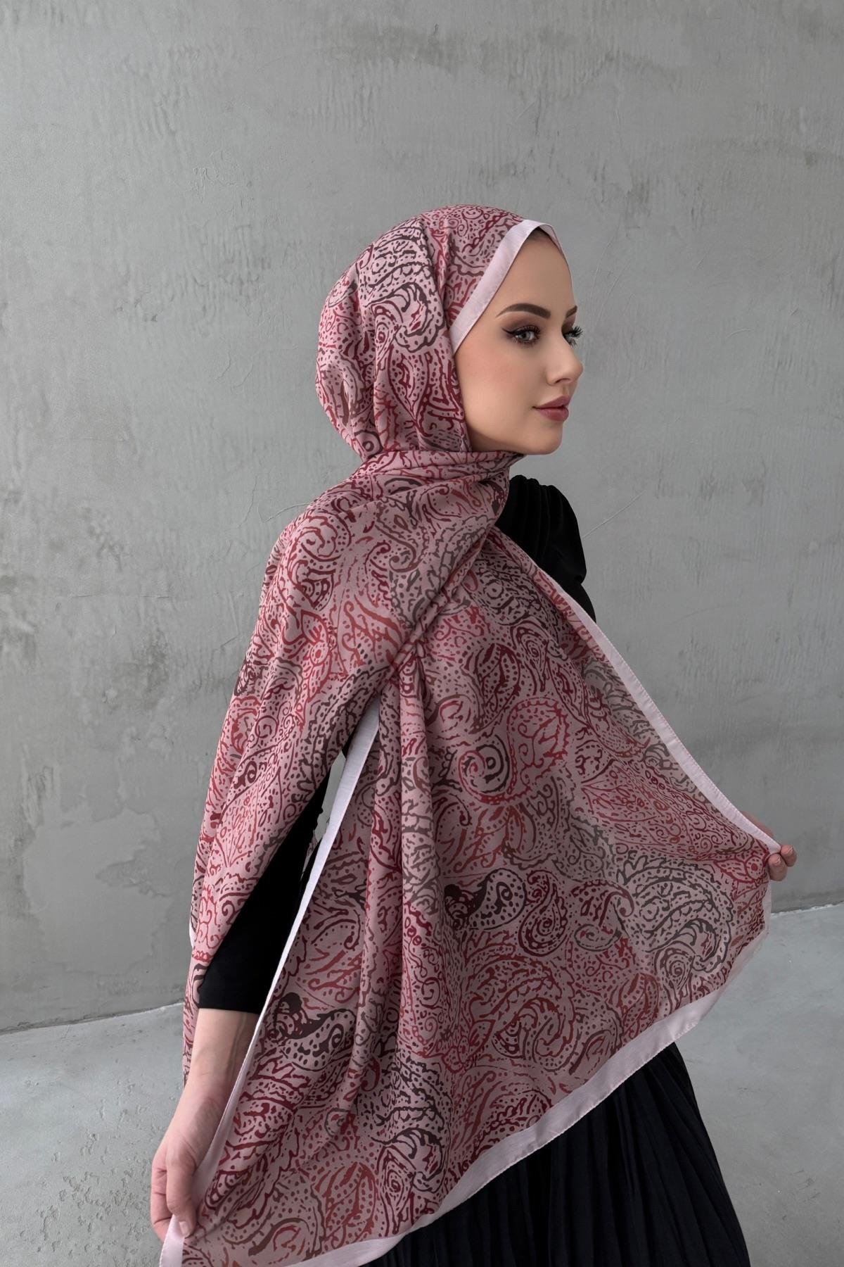 Pudra&Bordo Alaca Bohem Modal İpek Şal
