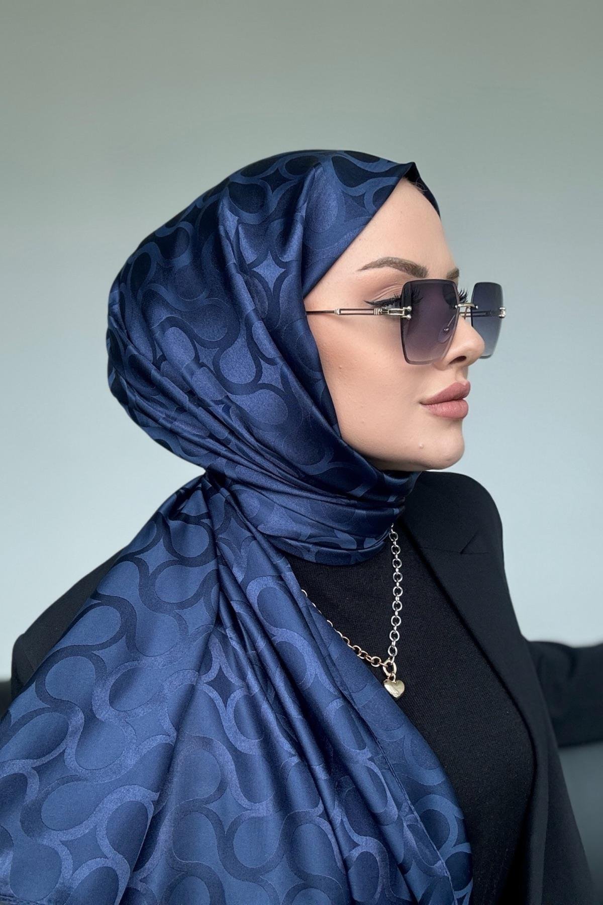 Sarmal İpeksi Jakar Şal Lacivert