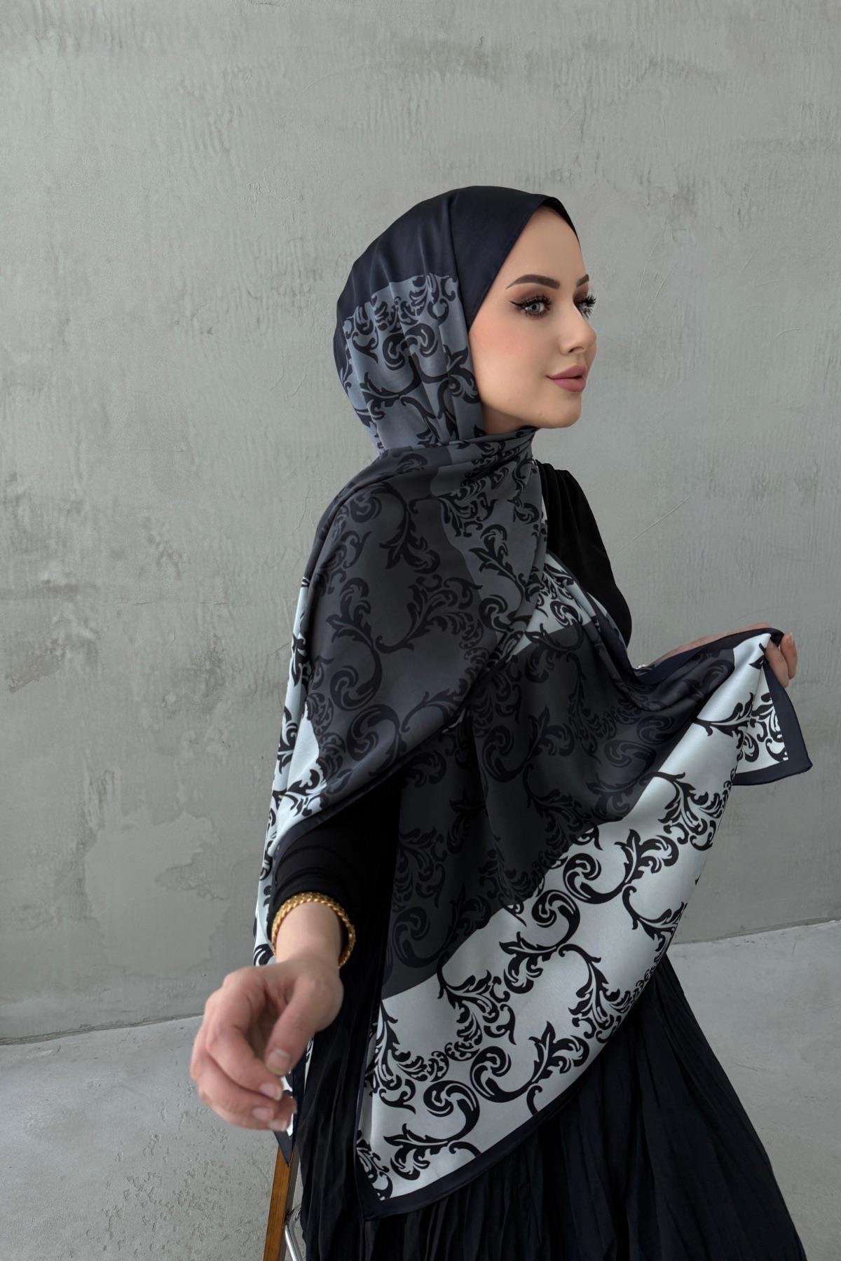 Siyah Almira Bohem Kumlu İpek Şal