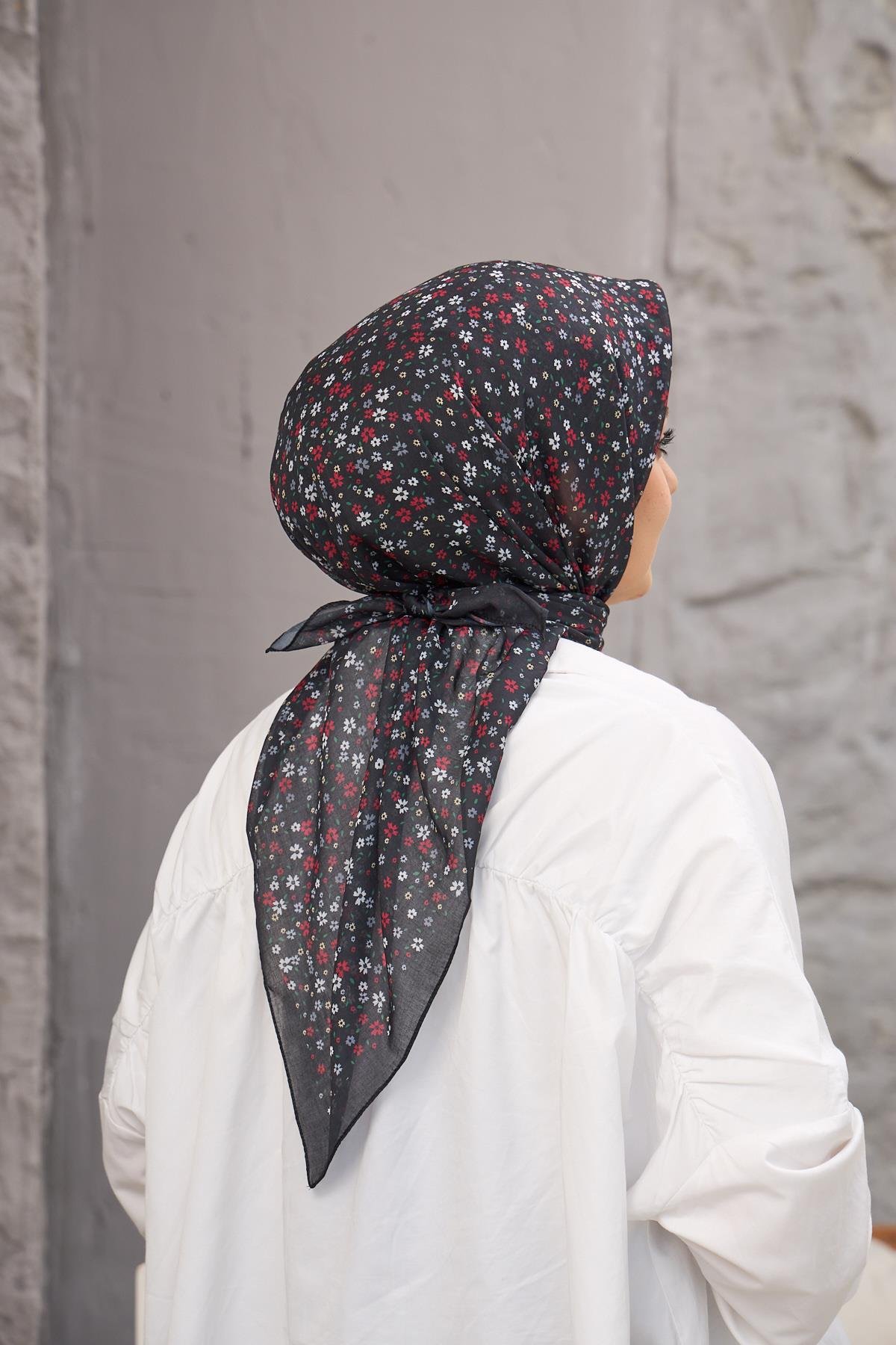 Siyah Bordo Çicek Dijital Soft Eşarp 