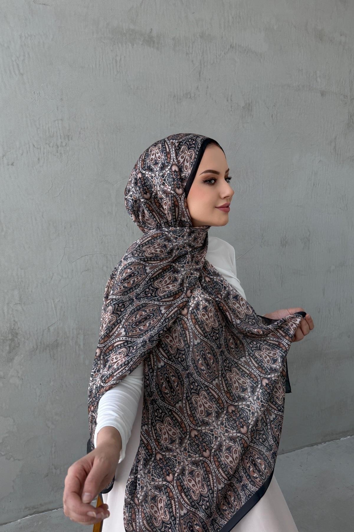 Siyah Buse Otantik Hint İpeği Şal