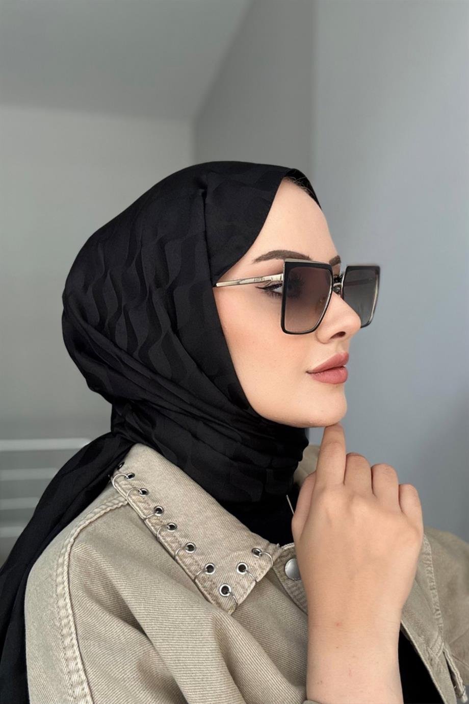 Sİyah Desenli İpeksi Jakar Şal 