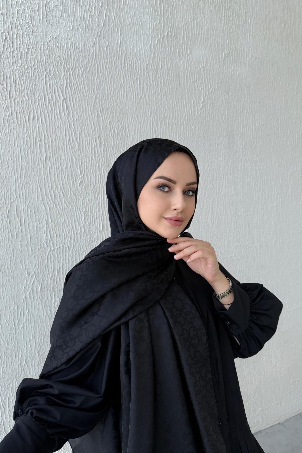 Siyah Geometrik Jakar Şal