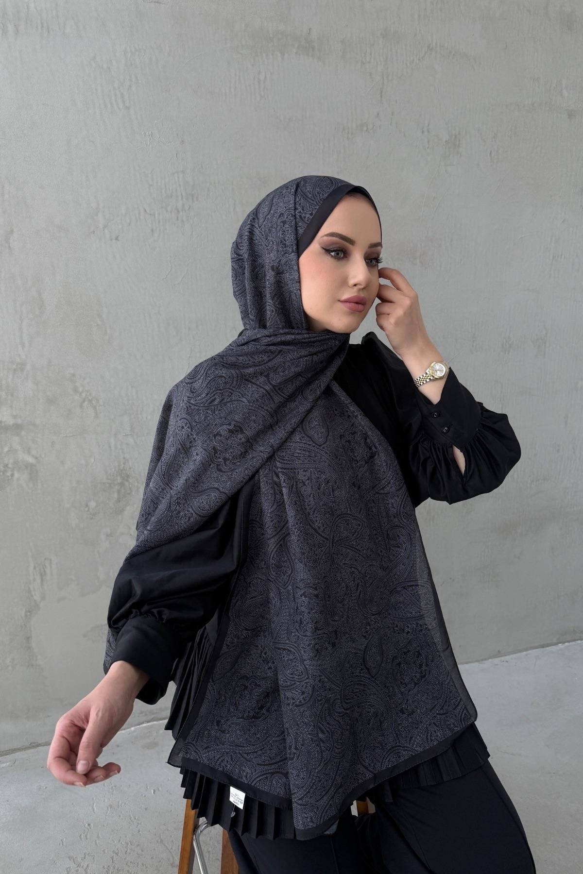 Siyah Harmoni Modal İpek Şal