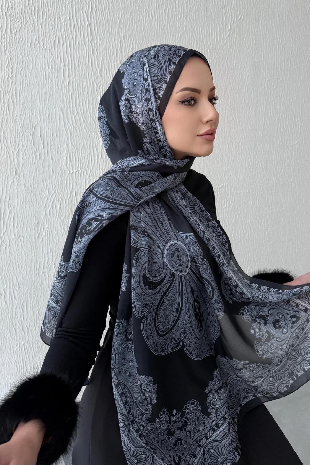 Siyah Hüma Otantik Hint İpeği Şal