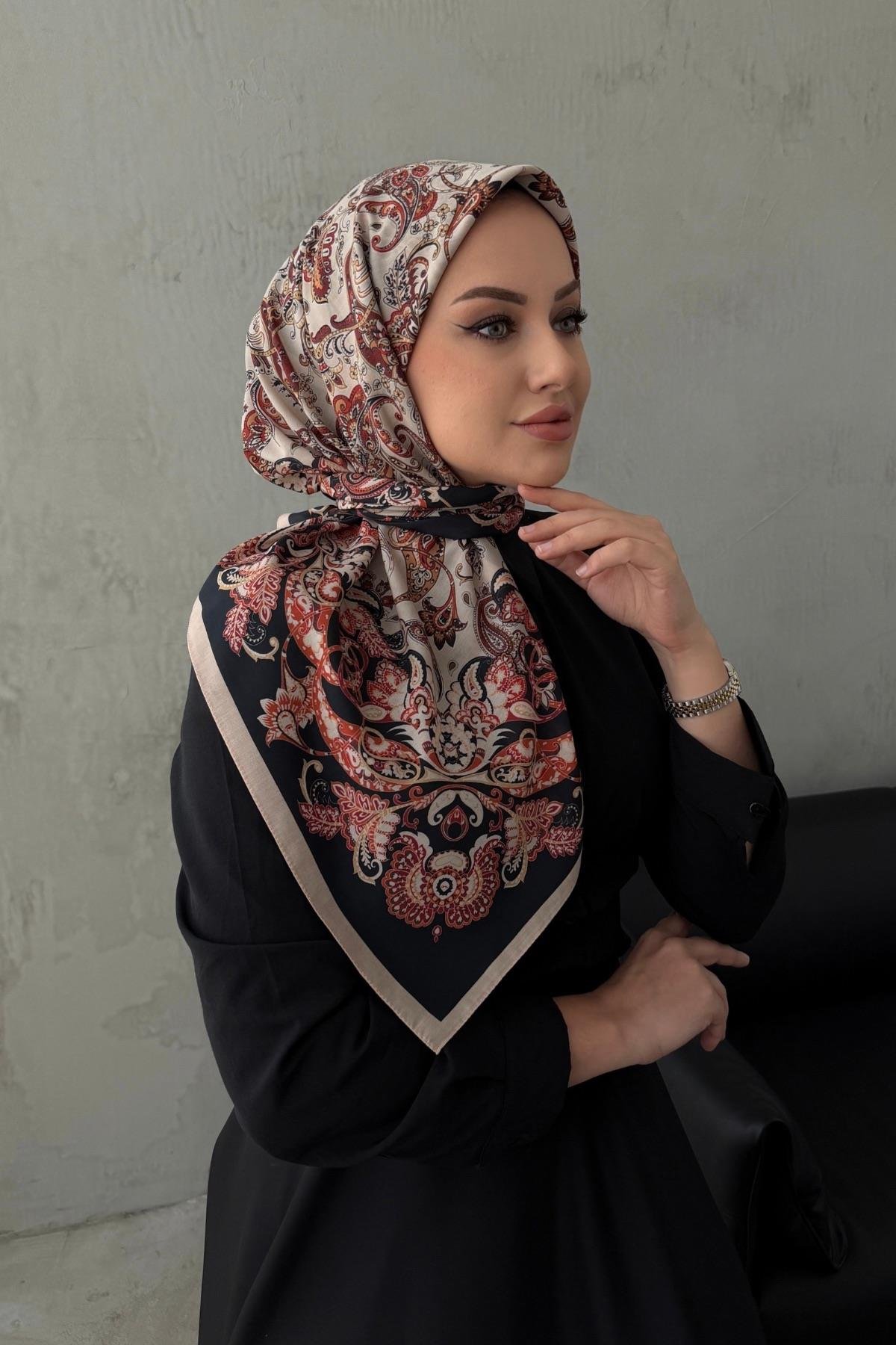 Siyah İnci Bohem Modal İpek Eşarp