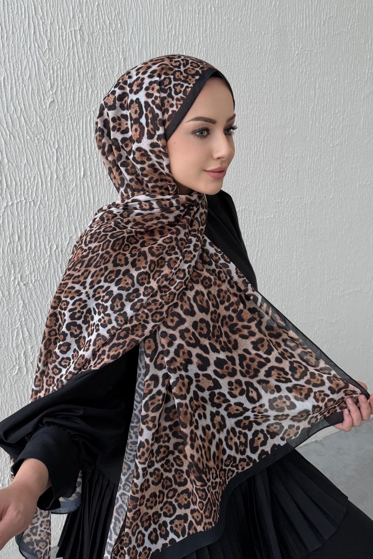 Siyah & Kahverengi Leopar Modal Şal