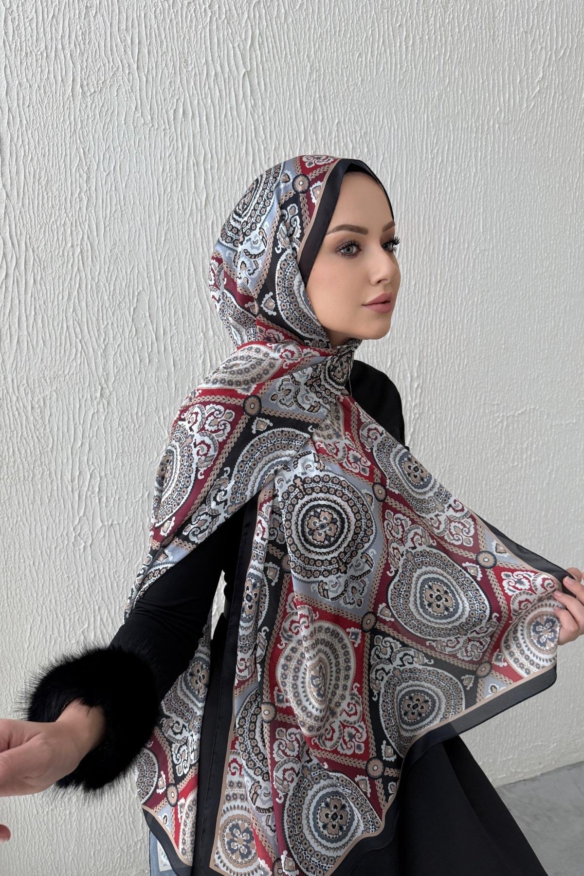 Siyah Kösem Hint İpeği Şal