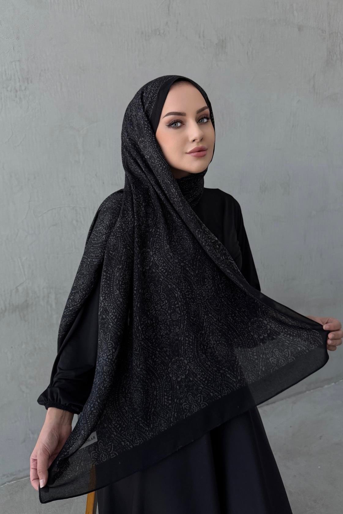 Siyah Leena Koza %100 Pamuk Şal
