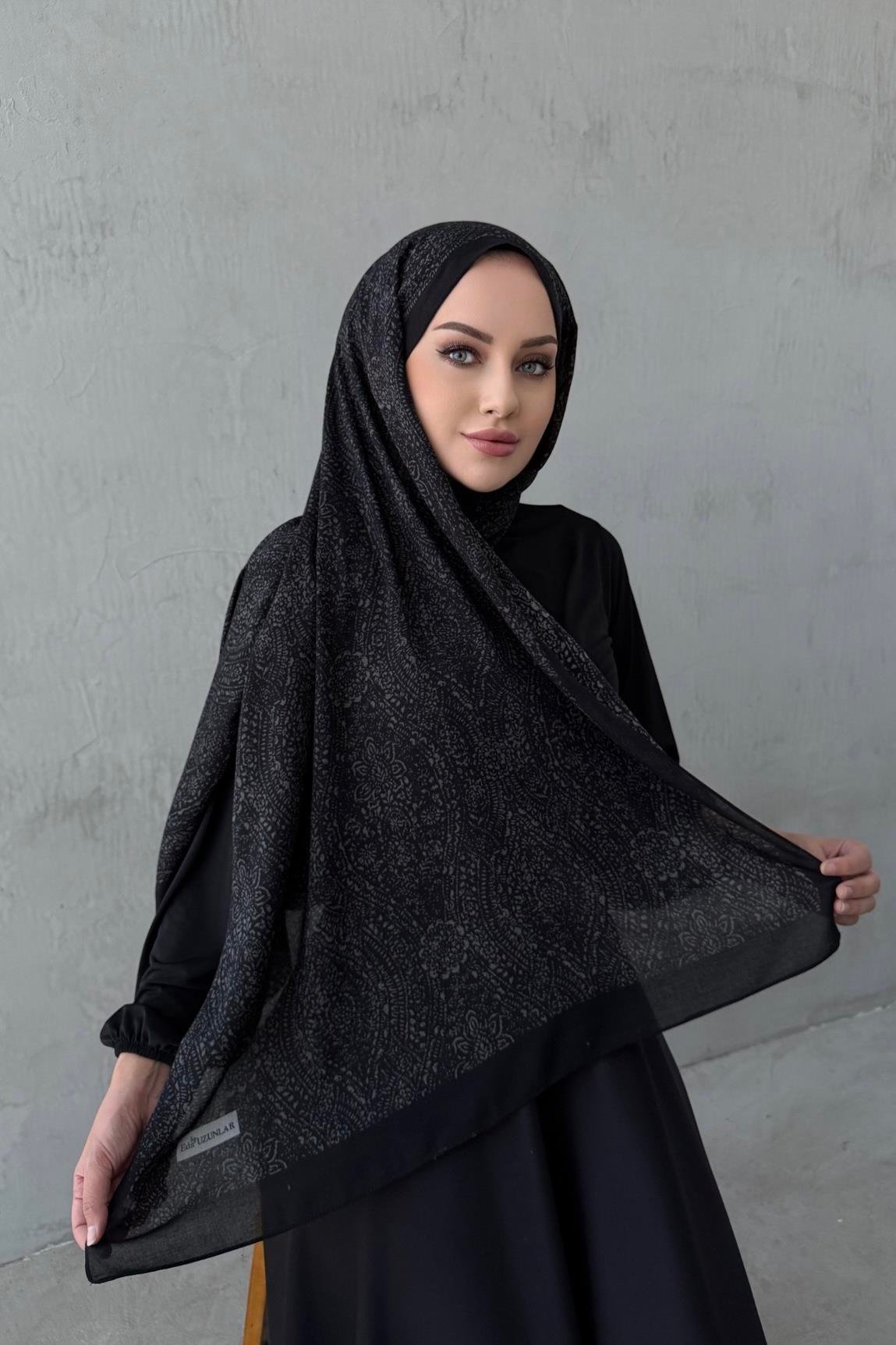 Siyah Leena Koza %100 Pamuk Şal