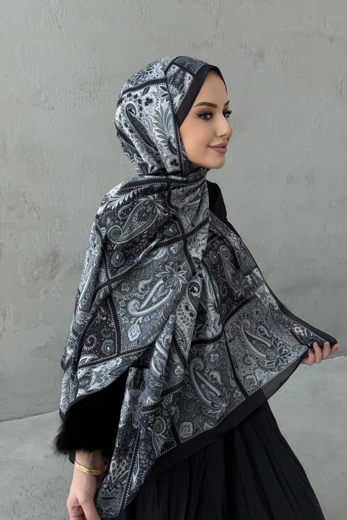 Siyah Maveran Bohem Modal İpek Şal