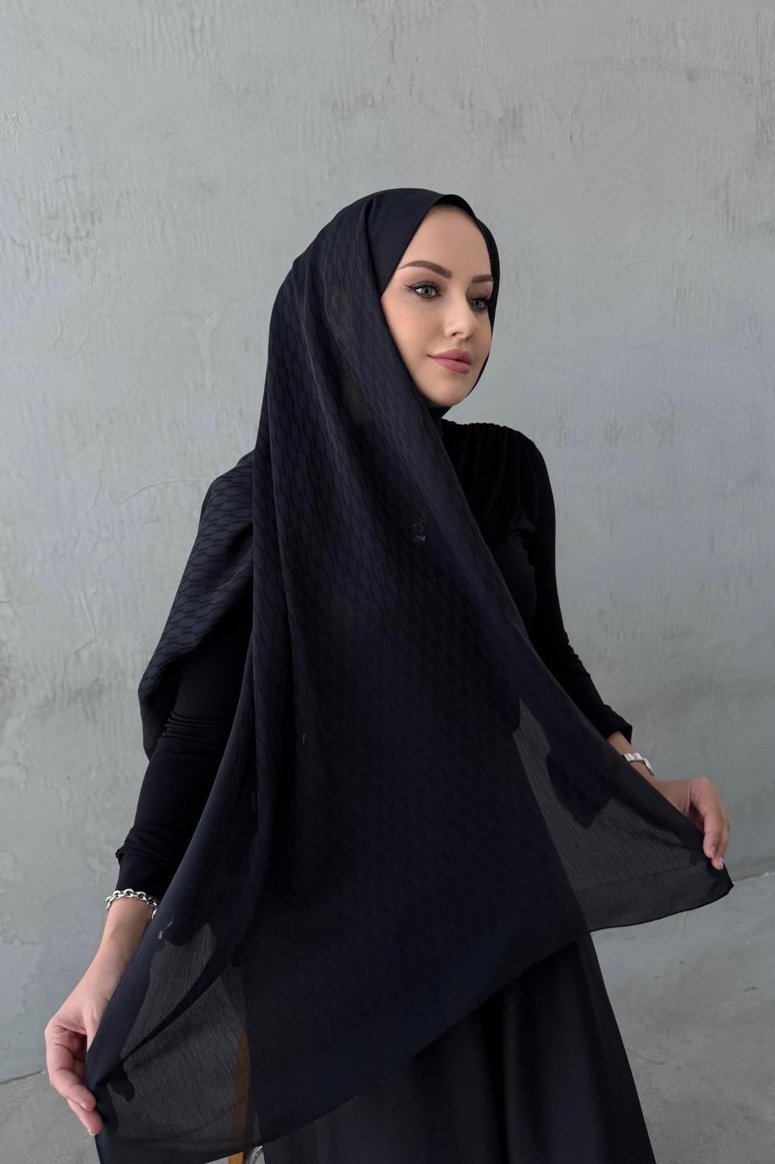 Siyah Melinna Pamuk Kaşmir Şal