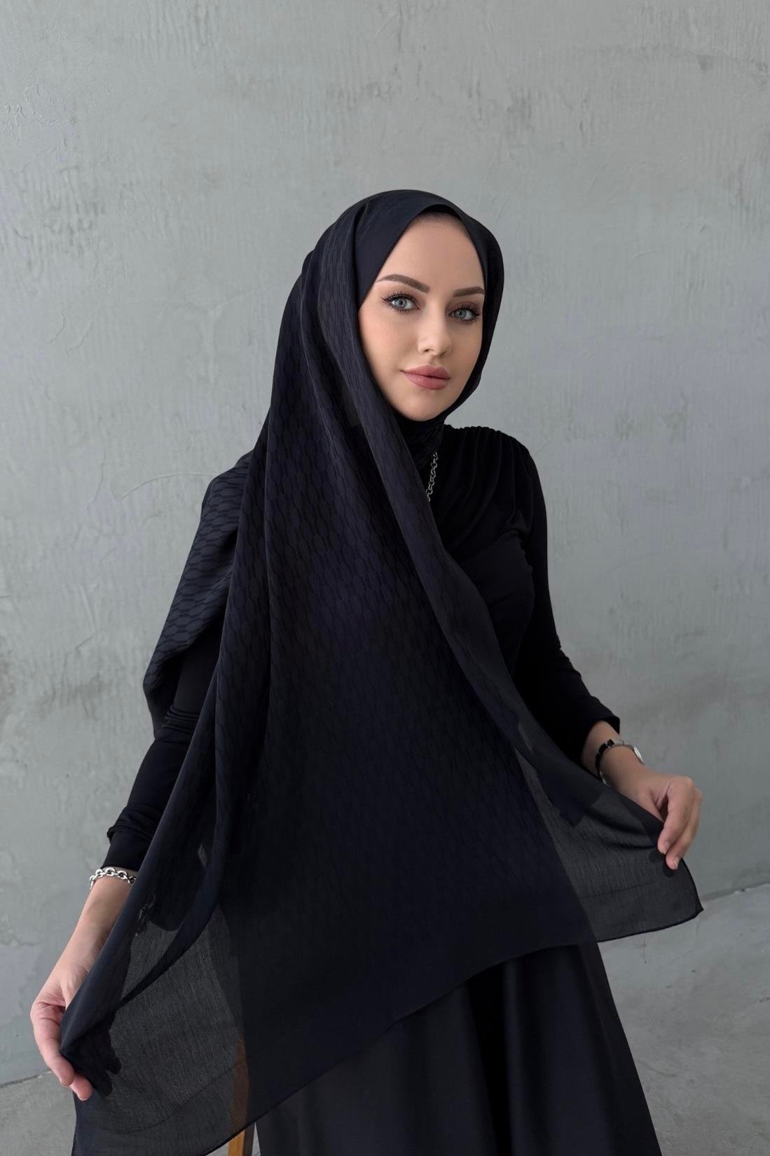 Siyah Melinna Pamuk Kaşmir Şal