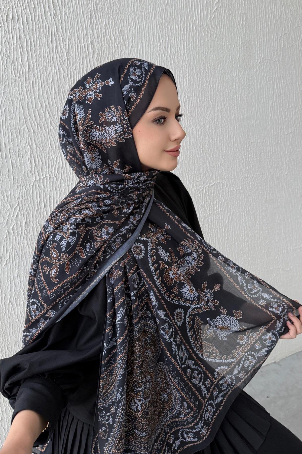 Siyah Mihrimah Bohem Modal İpek Şal  