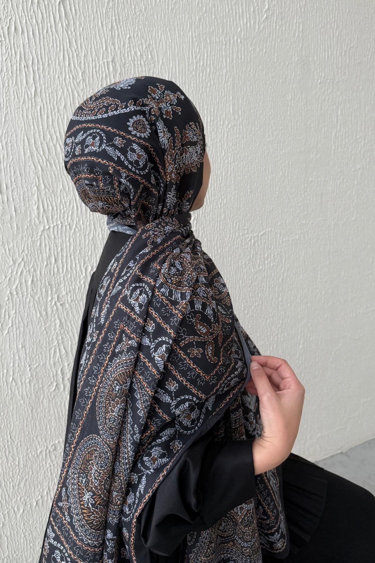 Siyah Mihrimah Bohem Modal İpek Şal  