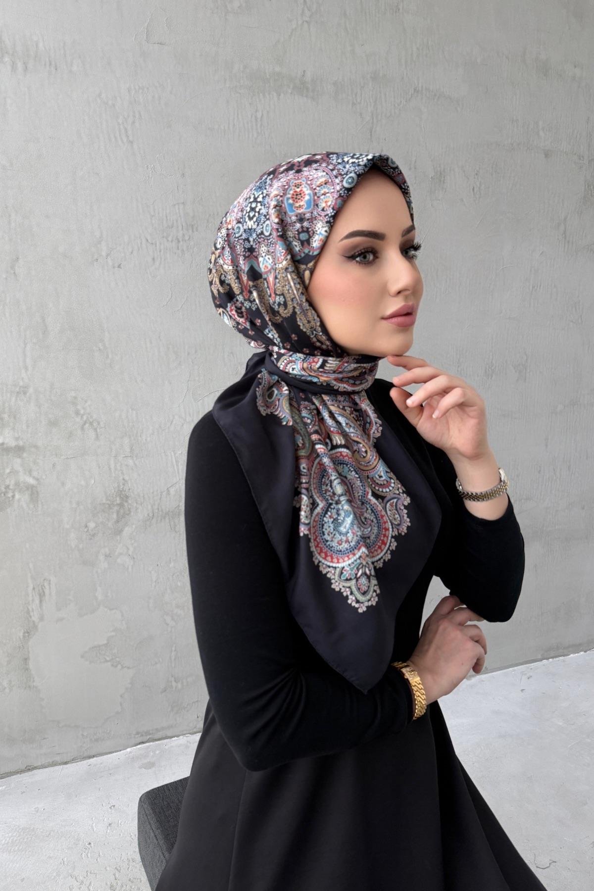 Siyah Mira Bohem Modal İpek Eşarp