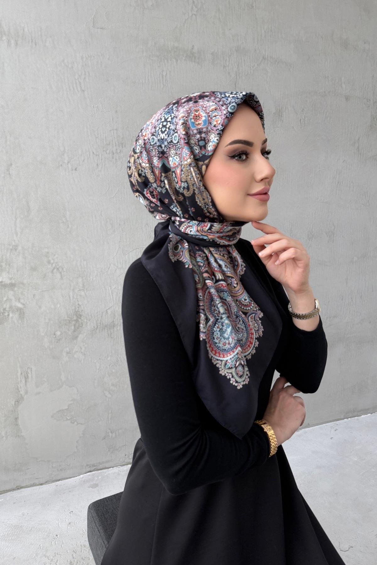 Siyah Mira Bohem Modal İpek Eşarp