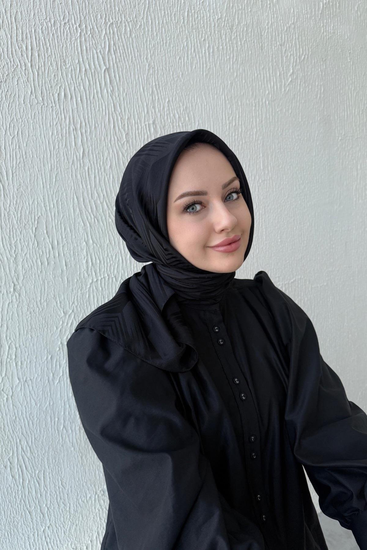 Siyah Noya İpeksi Jakar Eşarp