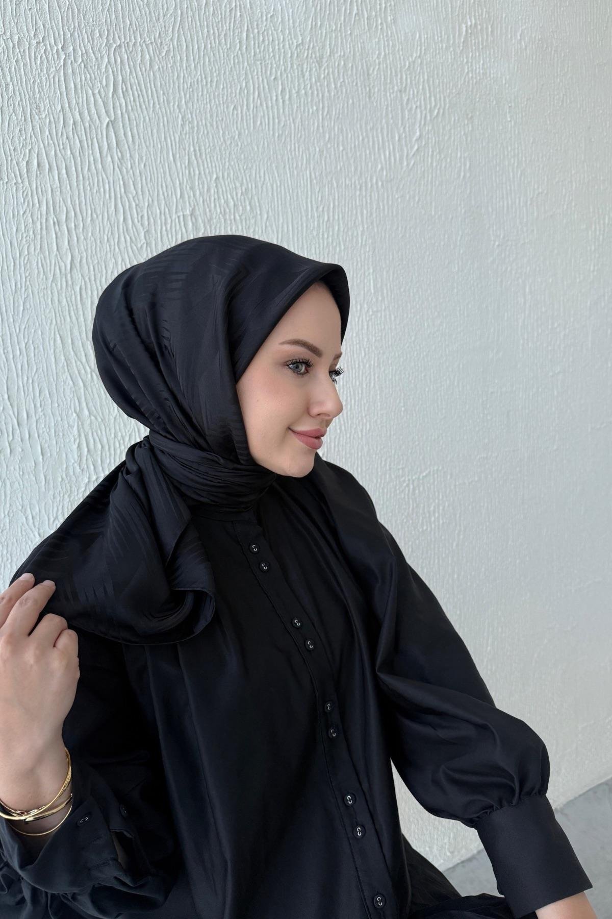 Siyah Noya İpeksi Jakar Eşarp