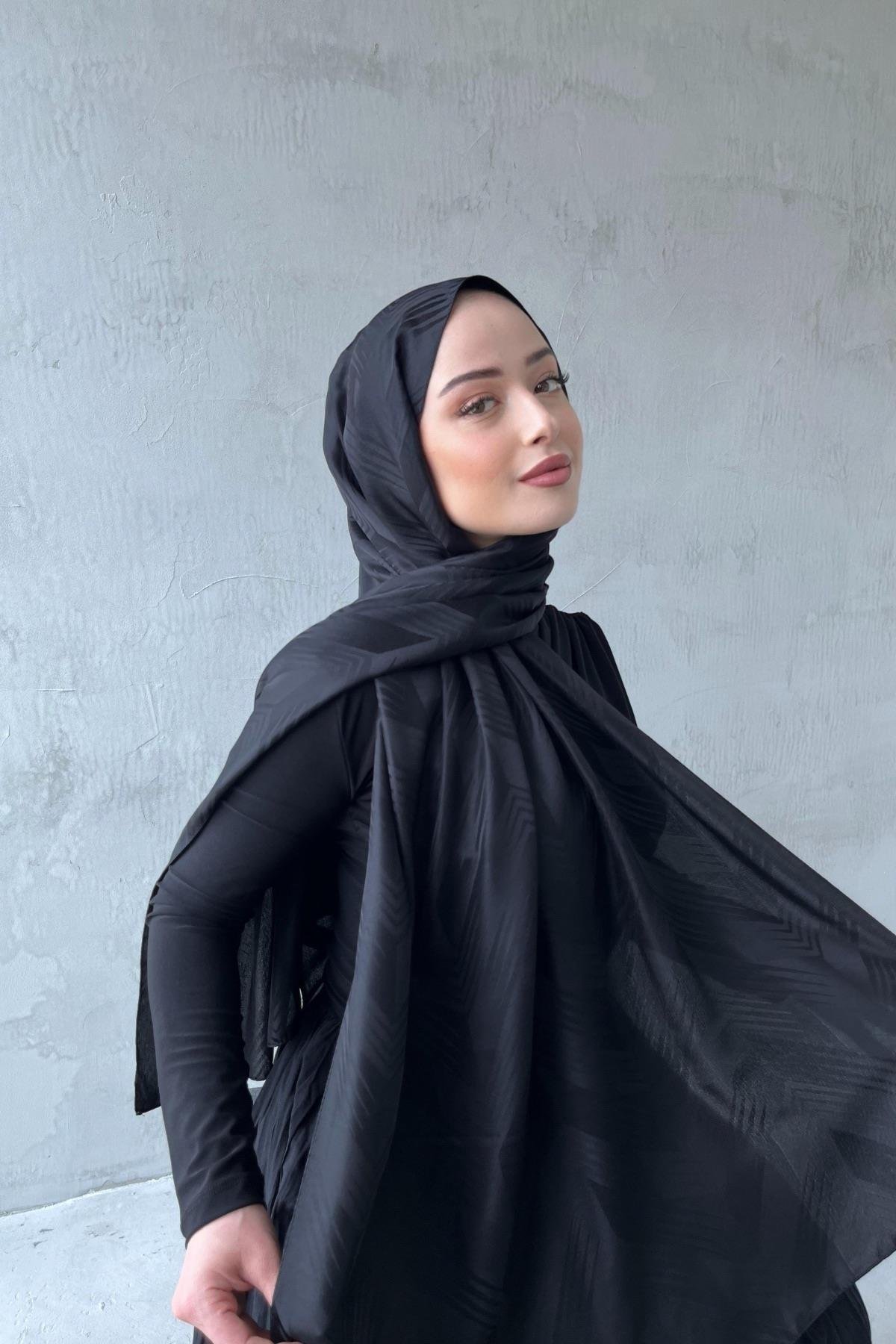 Siyah Noya İpeksi Jakar Şal