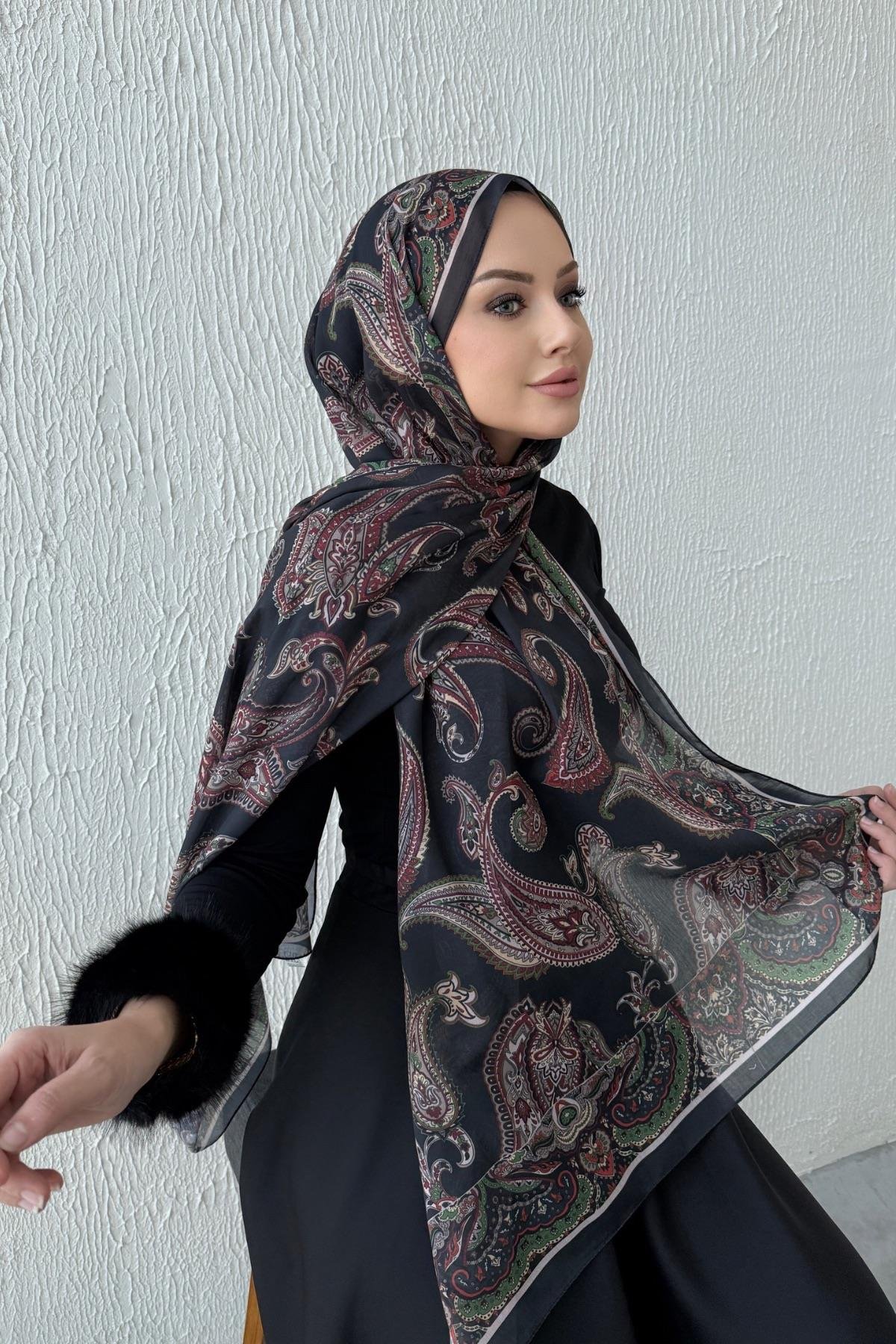 Siyah Şehrazat Bohem Modal İpek Şal