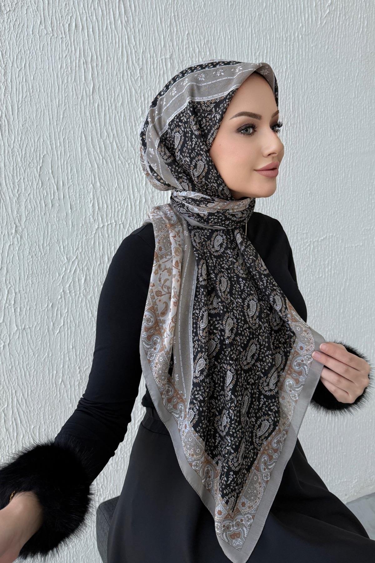 Siyah & Vizon Etro Modal İpek Şaleşarp