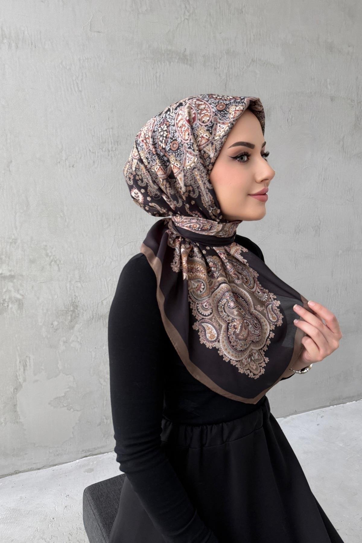 Siyah & Vizon Mira Bohem Modal İpek Eşarp