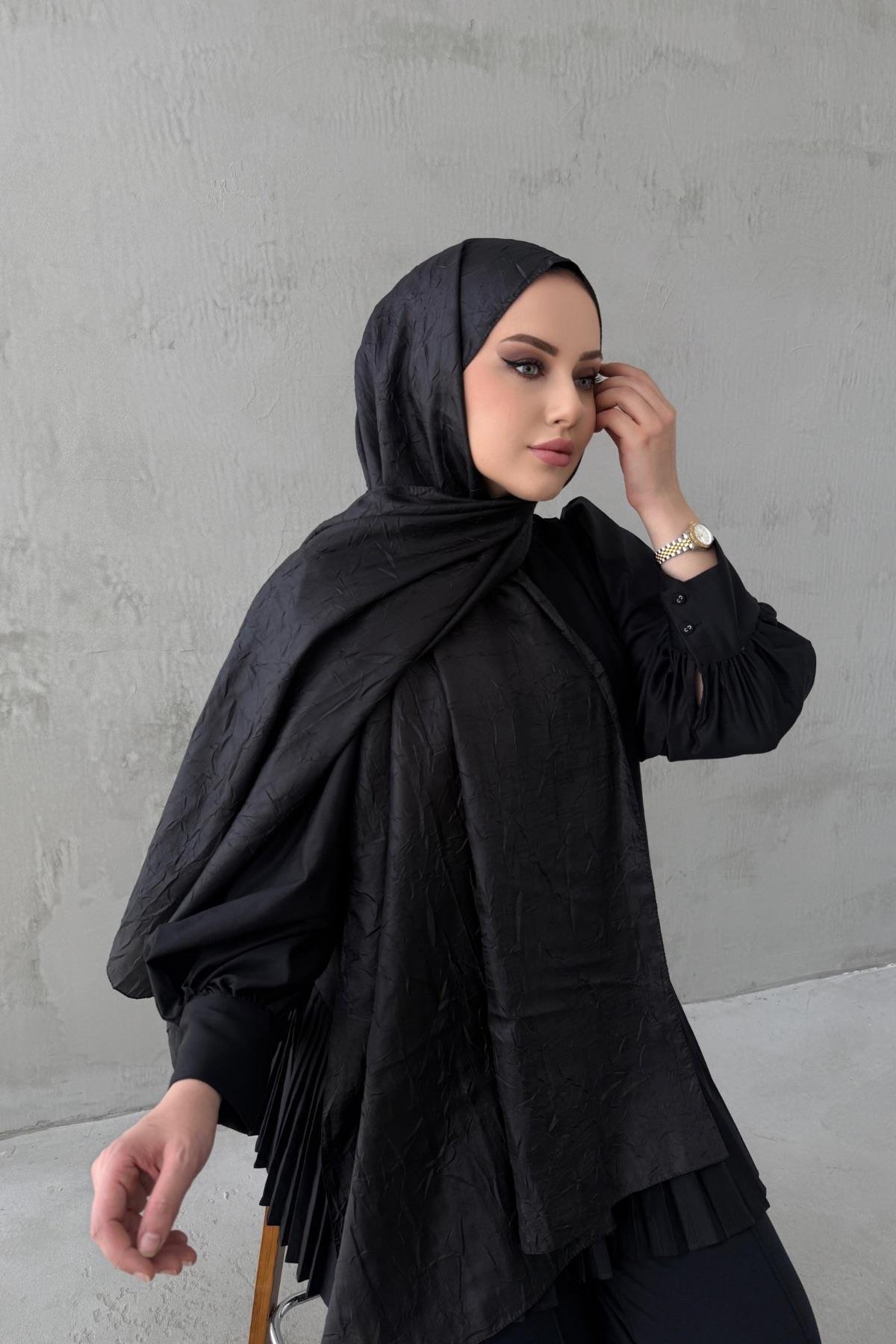 Siyah Vual İpek Crash Şal