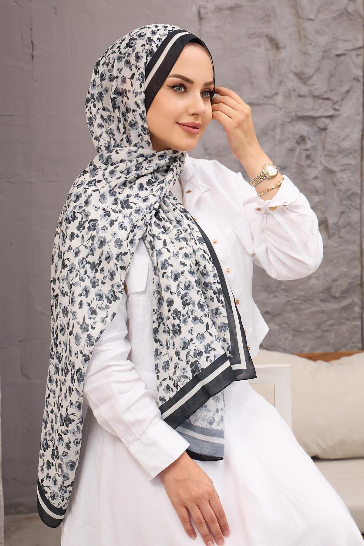 Siyah Yonca Dijital Soft Şal