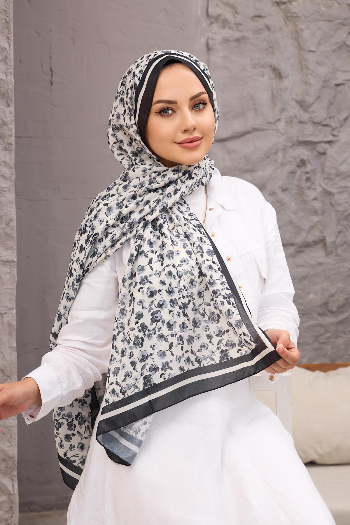 Siyah Yonca Dijital Soft Şal