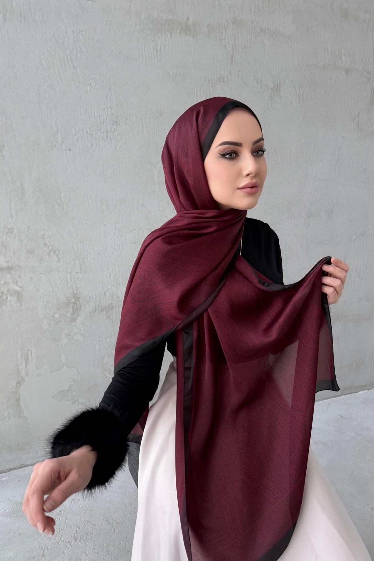 Siyah&Bordo Asu Otantik Hint İpeği Şal