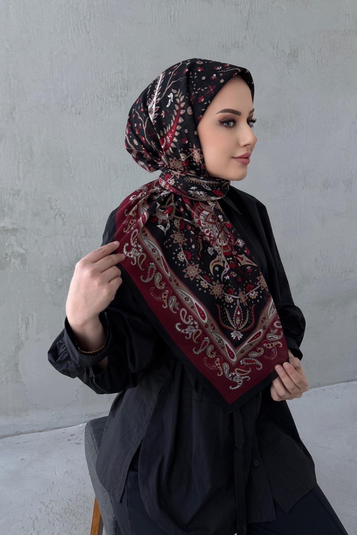 Siyah&Bordo Bahar Kumlu İpek ŞalEşarp