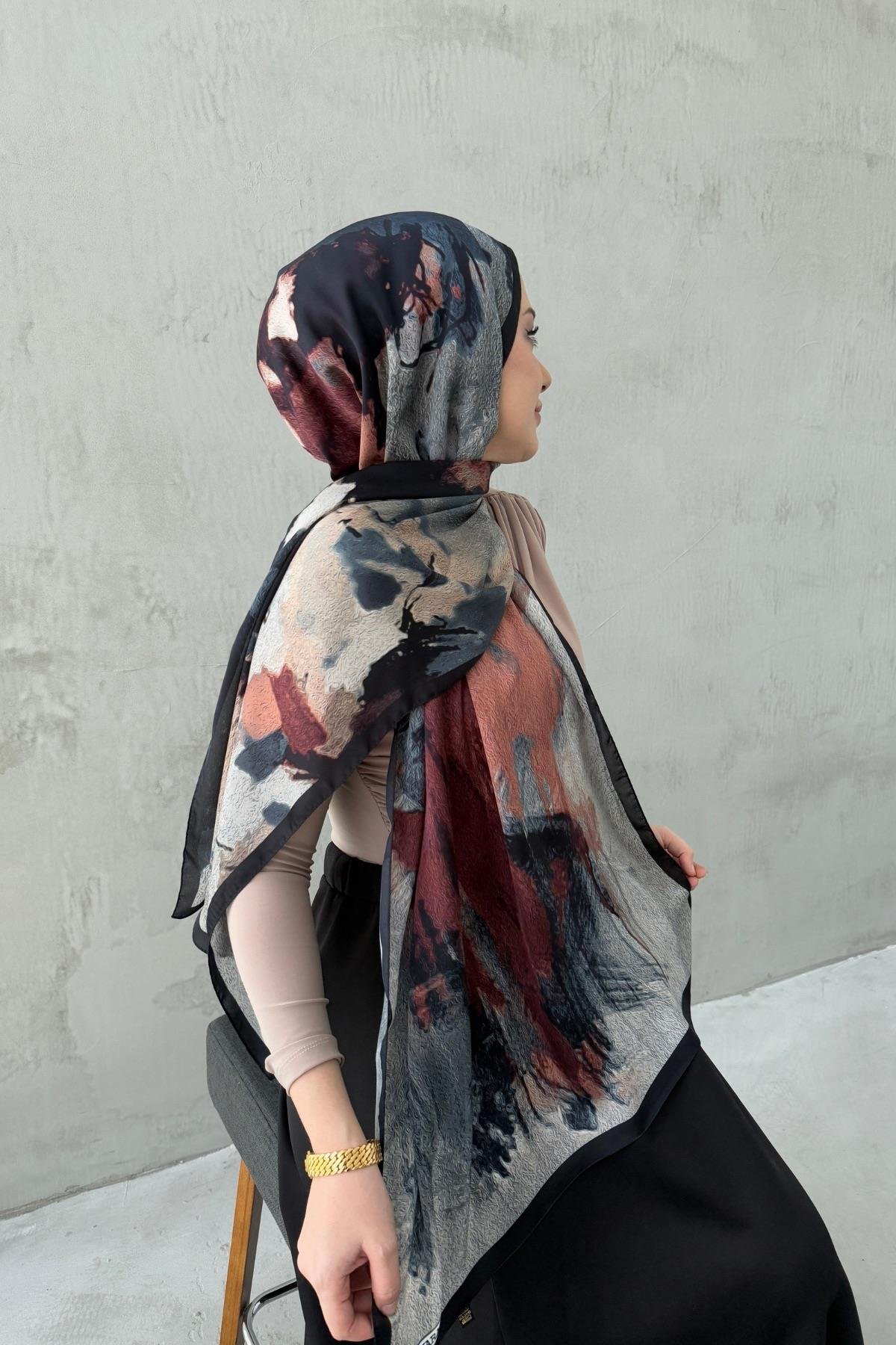 Siyah&Bordo Feriha Kumlu İpek Şal 