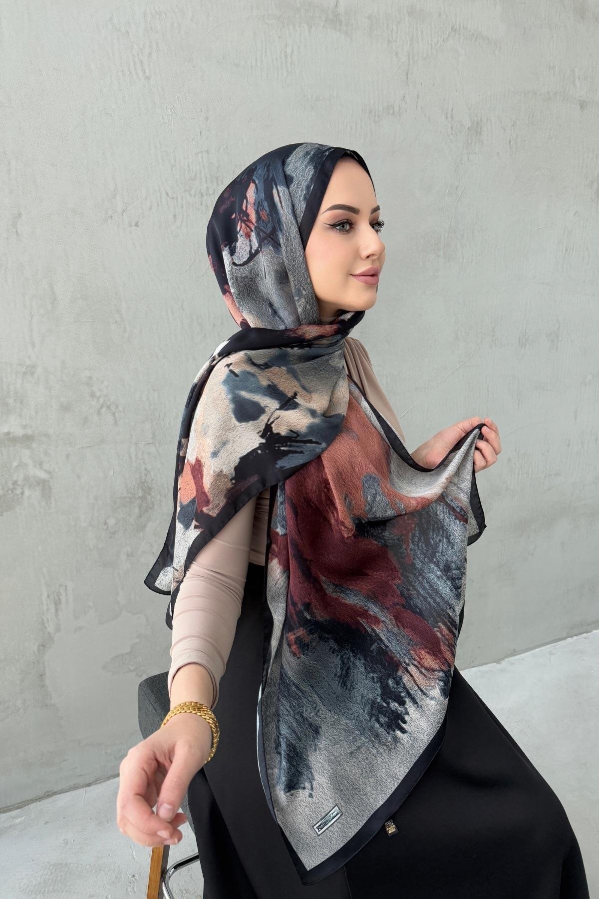 Siyah&Bordo Feriha Kumlu İpek Şal 