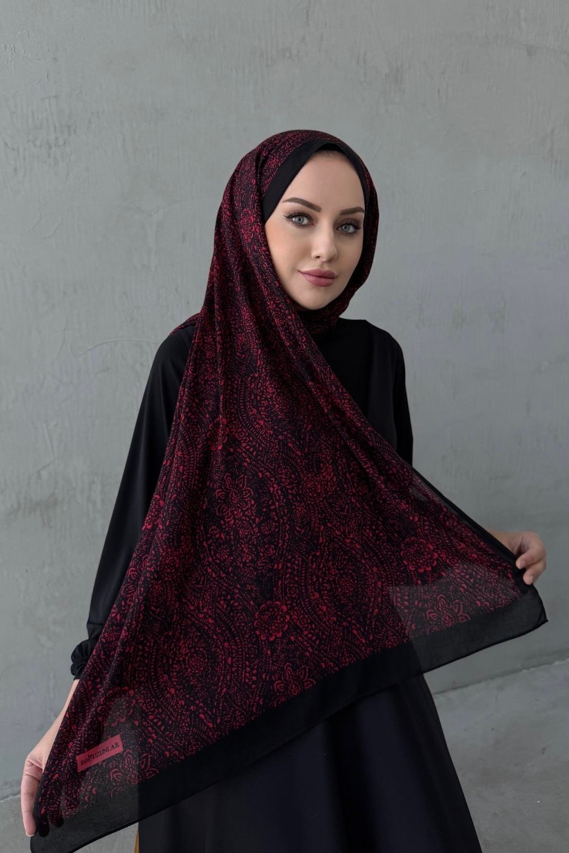 Siyah&Bordo Leena Koza %100 Pamuk Şal