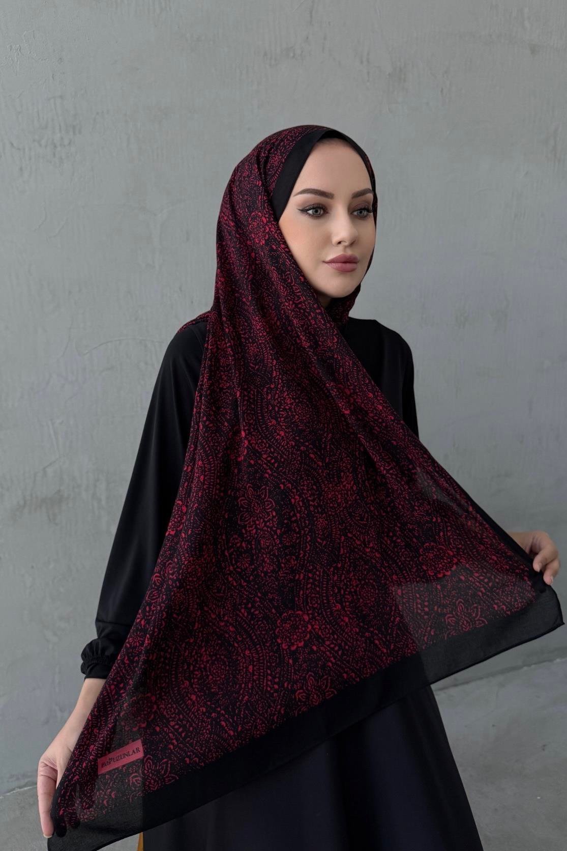 Siyah&Bordo Leena Koza %100 Pamuk Şal