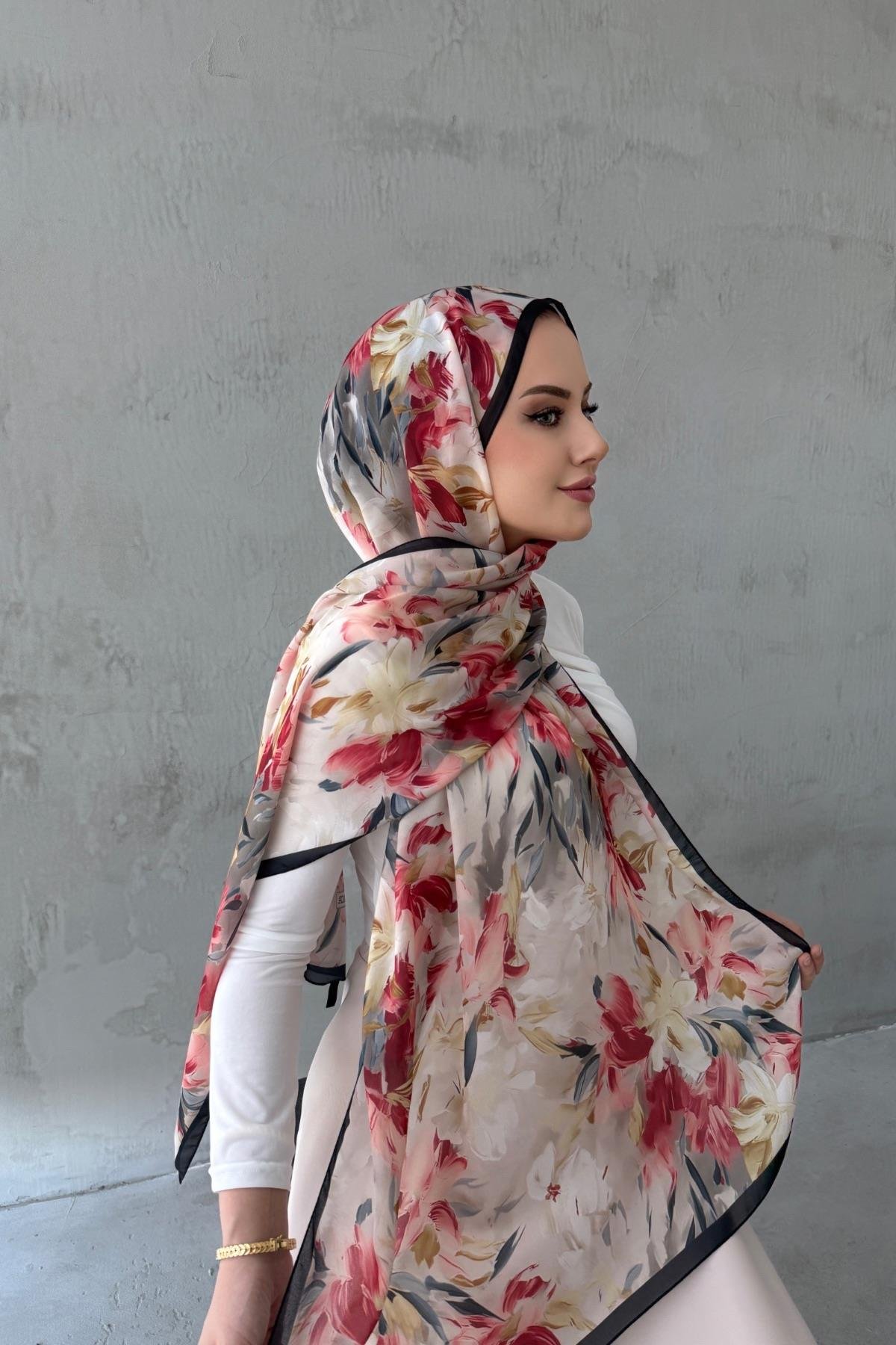 Siyah&Bordo Piraye Hint İpeği Şal