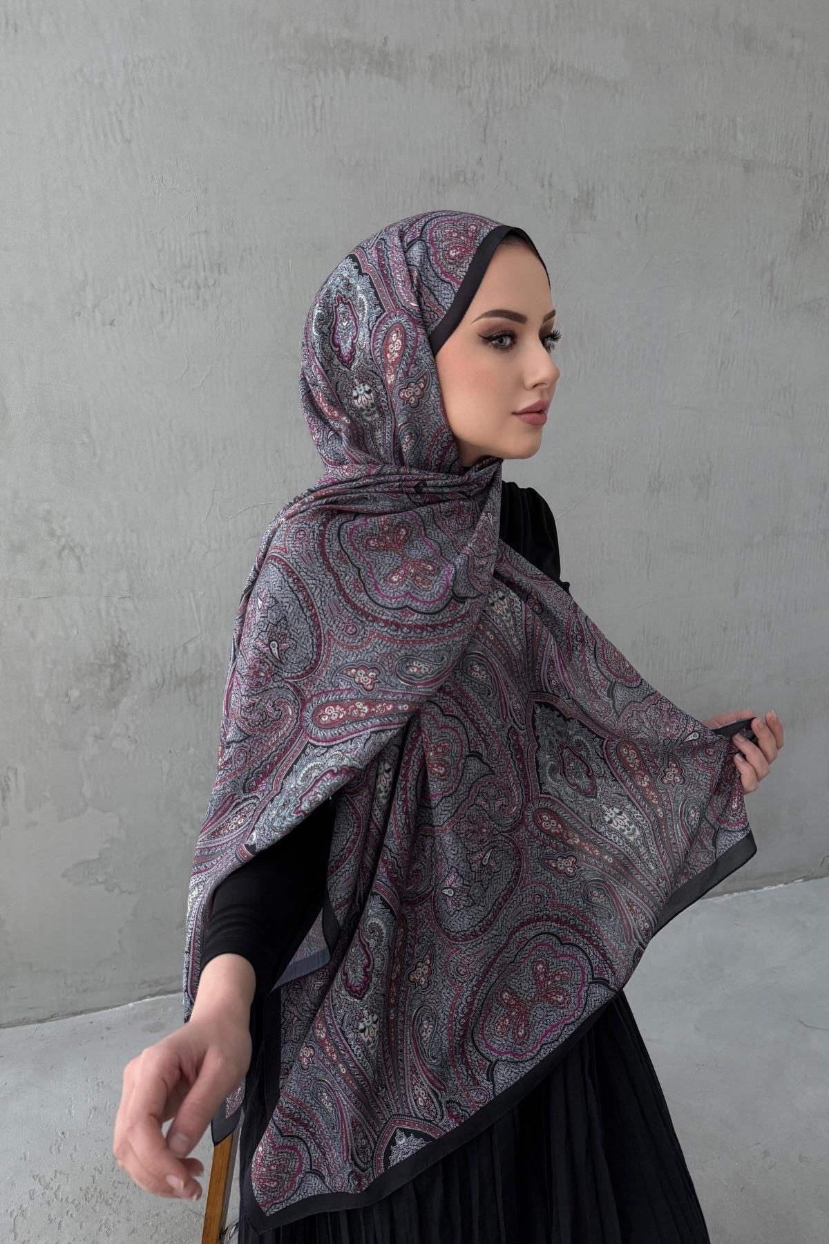 Siyah&Fuşya Sufra Modal İpek Şal