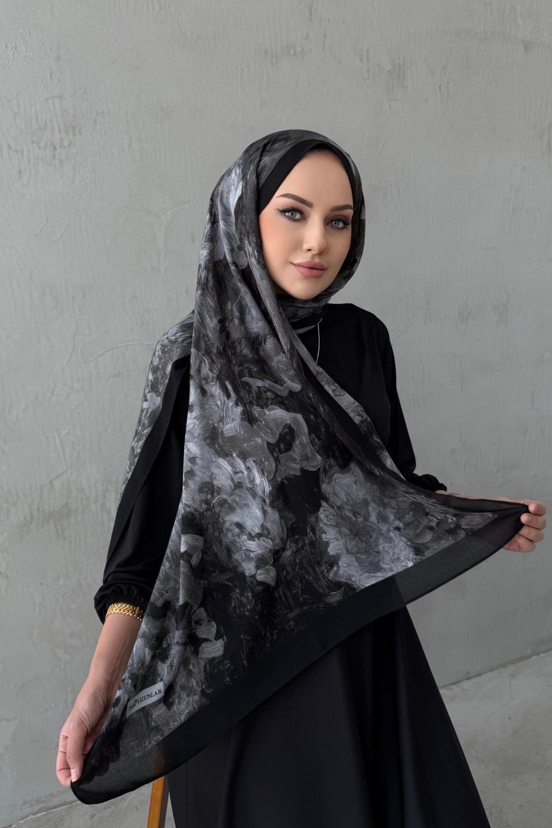 Siyah&Gri Tual Koza %100 Pamuk Şal